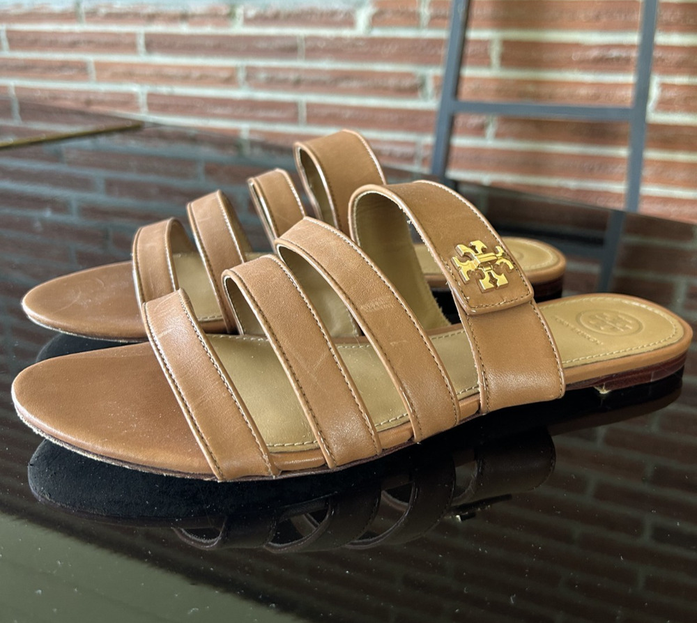 Tory Burch Brown Leather Multi-Strap Slide Sandals 9M
